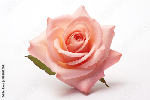 Single Rose Isolated on Pure White Background with Soft Petals and Gentle Shadows