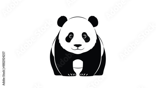 Minimalist black and white illustration of a giant panda standing in a simple and modern graphic art style.
