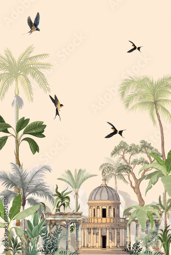 Mughal Garden Illustration, Indian Wedding Card Design, Wedding Invitation.