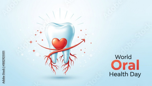 World oral health day illustration with tooth and heart symbol