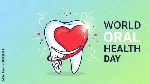 World oral health day tooth with heart symbol for dental care and wellness awareness campaign