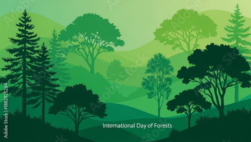 Green forest landscape with trees on hills international day of forests