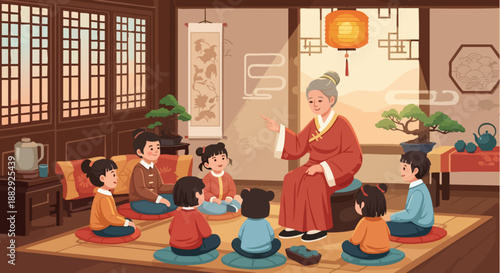 Chinese storytelling tradition illustration
