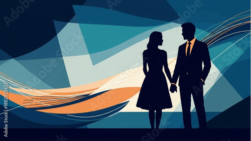 Couple Holding Hands Silhouette Romantic Evening.