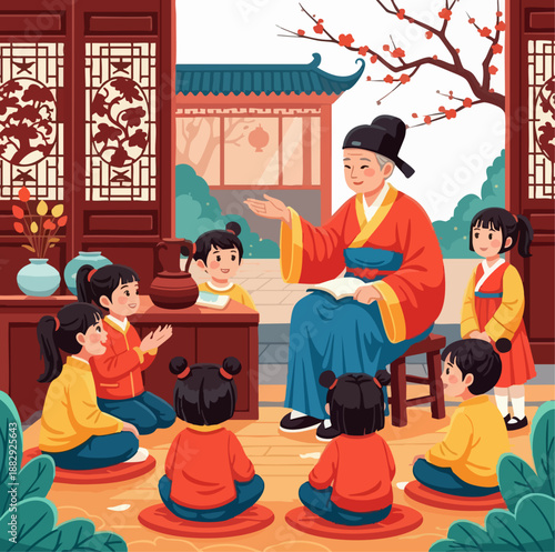 Chinese storytelling tradition illustration flat vector
