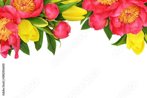 Coral peonies and yellow tu...