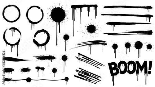 Graffiti Spray Paint Drips and Splatter Elements Vector Set