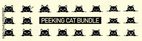 Peeking Cat Faces Bundle Vector Illustration