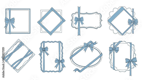 Collection of Decorative Blue Ribbon Frames and Borders for Design Projects