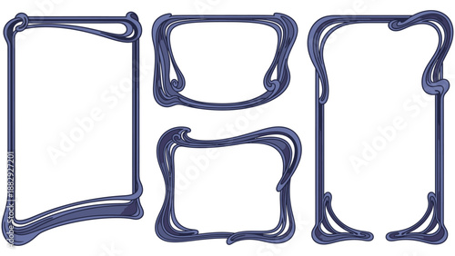 Elegant Art Nouveau Frames Collection, Decorative Borders with Organic Swirls and Curves