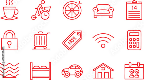 Minimal Line Icon Set for Hotel, Travel and Lifestyle Services