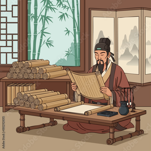 Ancient Chinese scholar vector illustration