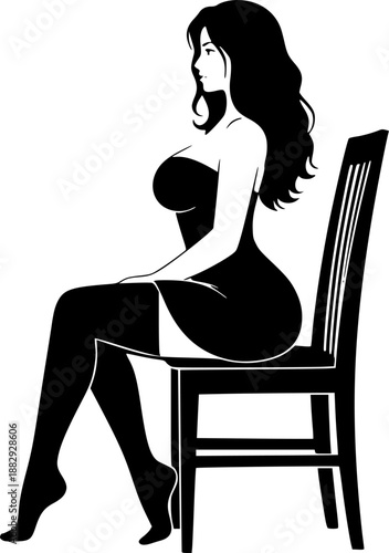 Elegant Woman Sitting Silhouette on Chair Vector