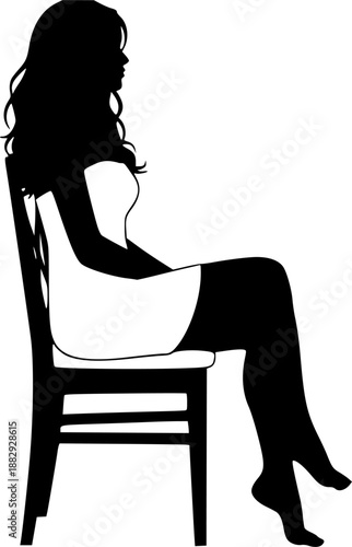 Elegant Woman Sitting Silhouette on Chair Vector