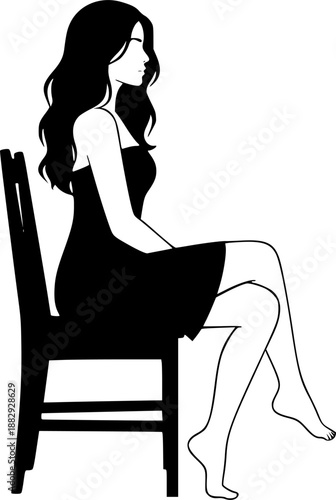 Elegant Woman Sitting Silhouette on Chair Vector
