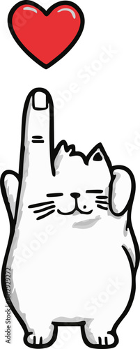 Cute cartoon cat holding up a heart with its paw.