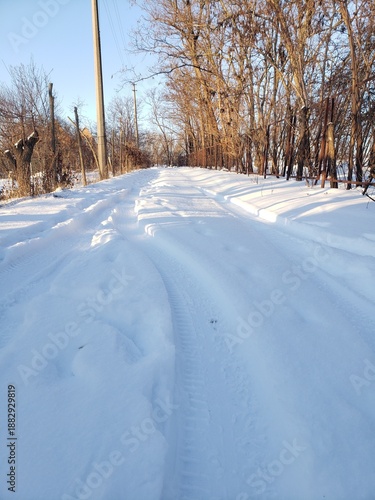 Snow-covered country road