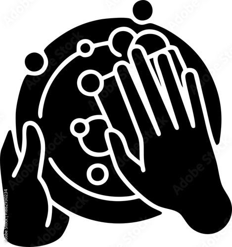 Hands Washing Dish Plate with Soap Foam Silhouette