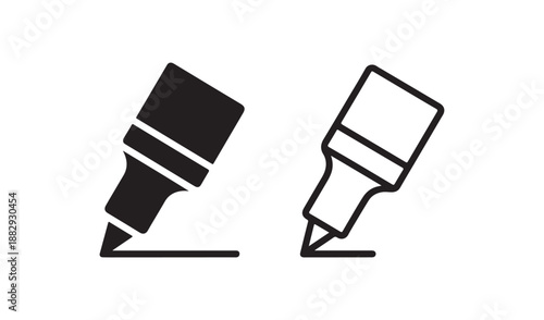 Highlighter Pen Icons, Solid and Outline Marker Symbol for Stationery and Office Supplies, Vector Illustration