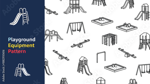 Black outline pattern of playground equipments