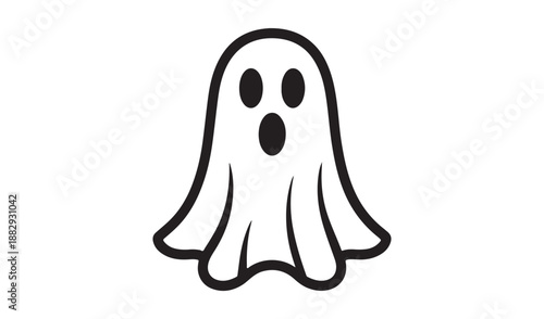 Spooky Cartoon Ghost Silhouette with Surprised Expression Halloween Vector Illustration