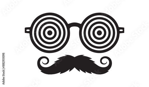 Funny Party Disguise with Hypnotic Spiral Glasses and Mustache Prank Vector Illustration