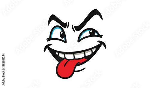 Funny Cartoon Face with Cross Eyes and Sticking Out Tongue for Humor and Prank Concepts