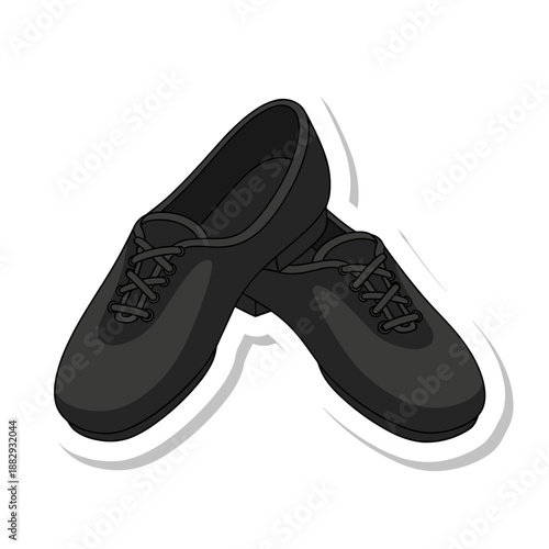 Pair of Black Tap Dance Shoes with Laces on a White Background.
