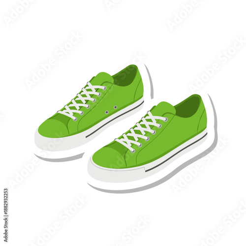 Pair of Bright Green Canvas Sneakers with White Laces and Soles.