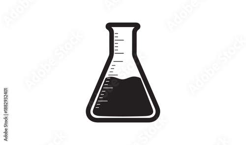 Erlenmeyer flask with measuring scale and liquid line icon for lab research
