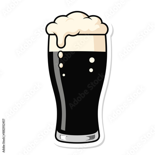 Refreshing Dark Beer Pint with Frothy Head Sticker.