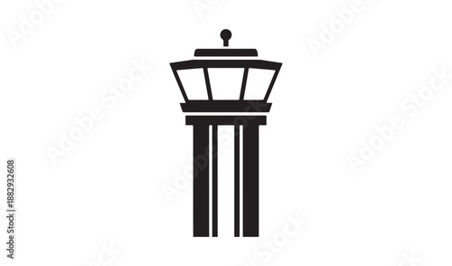 Air Traffic Control Tower Icon, Airport Communication Building Silhouette, Aviation Infrastructure Vector Illustration
