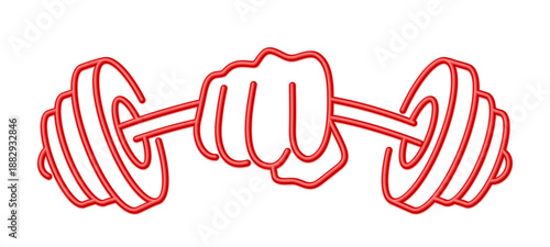 A gym symbol with fist and dumbbell.
