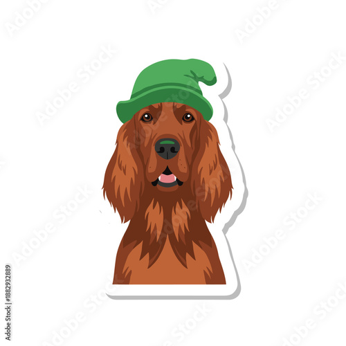 Irish Setter Dog Wearing Green Hat Sticker.