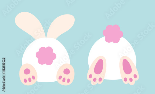 Cute bunny butt with fluffy tail flat vector illustration set.
Adorable rabbit back view tail icon clipart design.
Funny Easter bunny butt with cotton Tail.