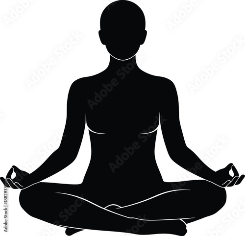 Meditating woman in lotus position silhouette