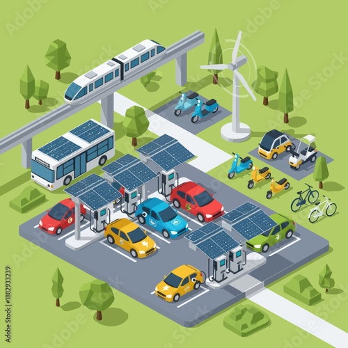 Electric Vehicles Charging at Solar Powered Station.