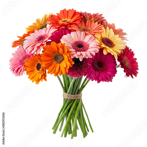 colorful gerbera daisies bouquet tied with twine transparent background
