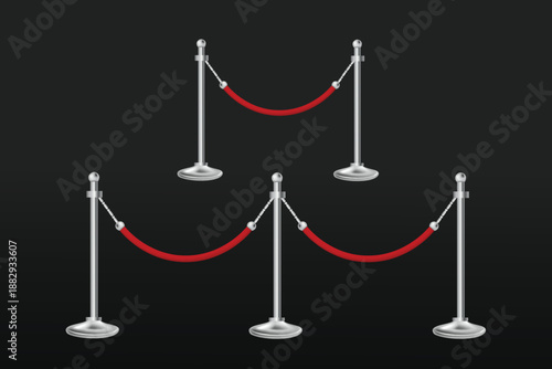Realistic 3D VIP barrier with rope, suitable for exclusive events, red carpet concepts, and luxury designs.