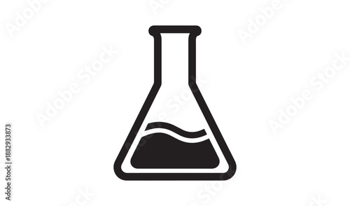 Erlenmeyer flask with wavy liquid level line art vector icon