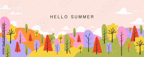 Autumn posters set with bright cute leaves Minimalistic style with elements of mountains, sky, clouds and trees. can be used for summer background, sale banner, flyer design. Vector illustration.