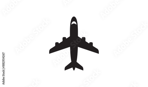 Passenger Jet Airplane Silhouette Top View Aviation and Travel Concept Vector Illustration