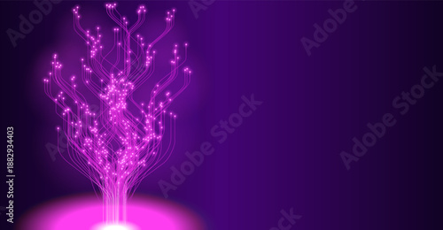 Glowing Pink Purple Data Tree of Interconnected Lines and Nodes on Dark Gradient Background