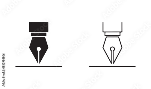 Fountain Pen Nib Icons in Solid and Outline Style for Writing and Calligraphy Design