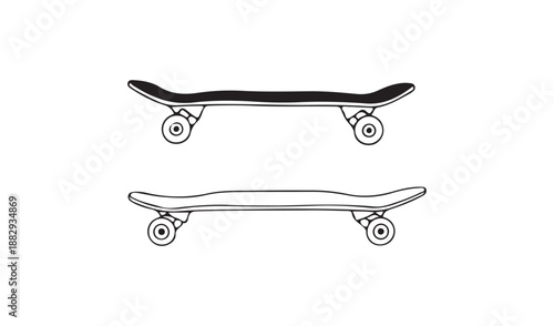 Side View Profile of a Skateboard in Solid and Outline Styles for Street Sports