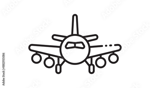 Front view line art illustration of a heavy cargo or passenger airplane with multiple engines