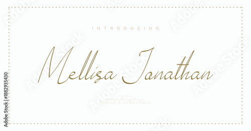 Mellisa Janathan,Beauty Luxury Script font alphabet logo. Typography beautiful fashion elegant classic letters serif italic fonts decorative wedding vintage retro logos. vector illustration
