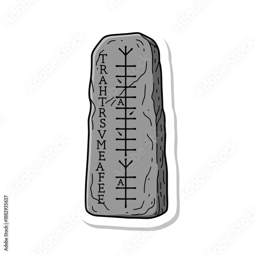 Ancient Runic Stone with Mysterious Inscriptions.