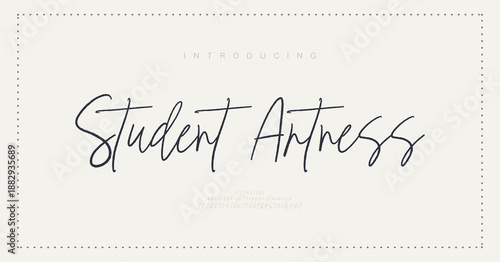 Student Artness, Luxury script alphabet letters font with tails. Typography elegant classic lettering serif fonts and number decorative vintage retro concept for logo branding. vector illustration
