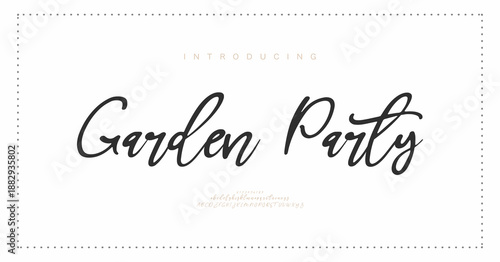 Garden Party, Script elegant luxury alphabet font logo. Typography modern classic lettering serif italic fonts decorative wedding vintage retro logos. vector illustration
